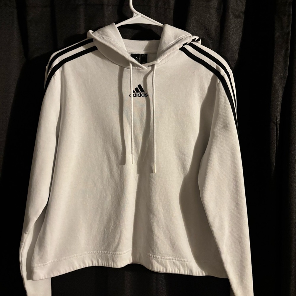 Adidas Women’s White Hoodie with Black Stripes